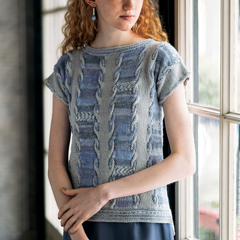 〈レシピ〉色変えケーブル模様の半袖プルオーバー