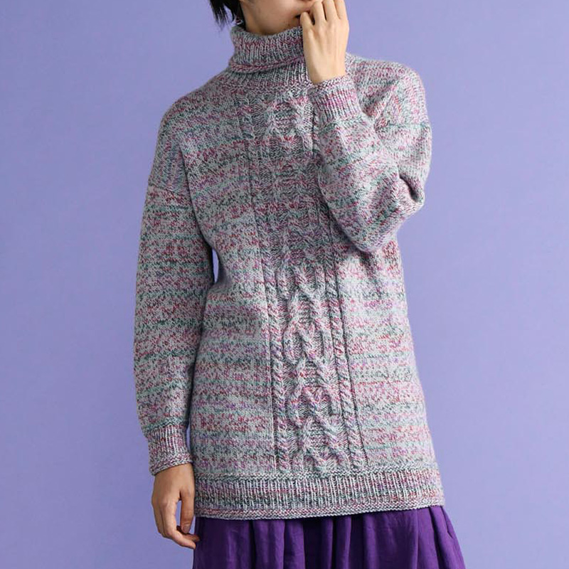 〈レシピ〉ケーブル模様のプルオーバー　紫系