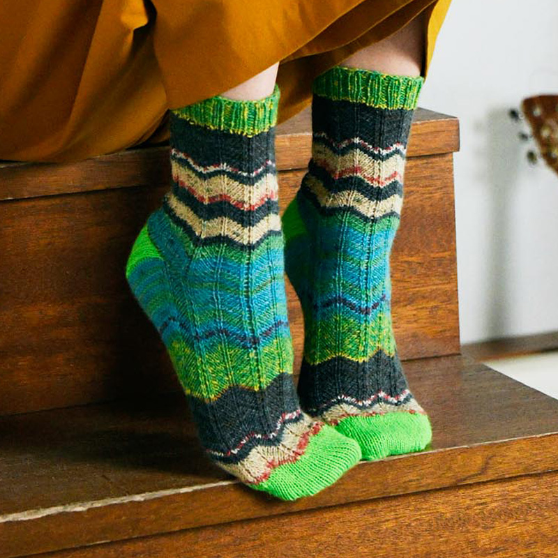 〈レシピ〉緑系段染めソックス