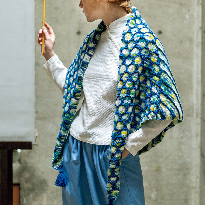 〈レシピ〉青系の三角ショール