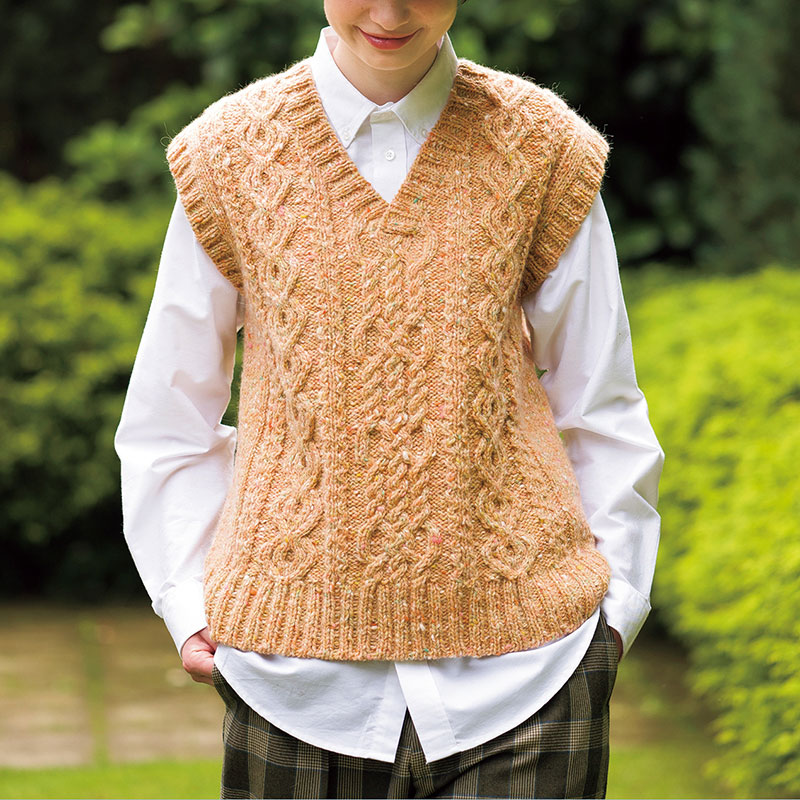 〈レシピ〉ケーブル模様のVネックベスト