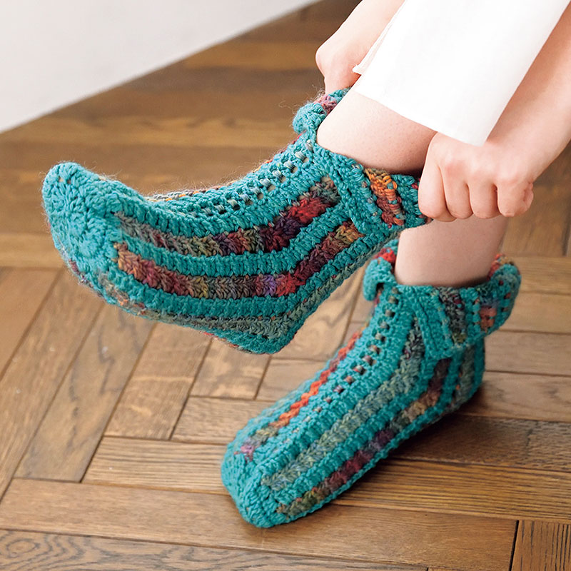 〈レシピ〉青・赤系段染めのルームソックス