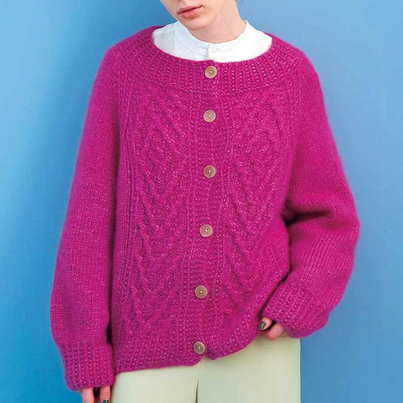 〈レシピ〉ピンクのケーブル模様カーディガン