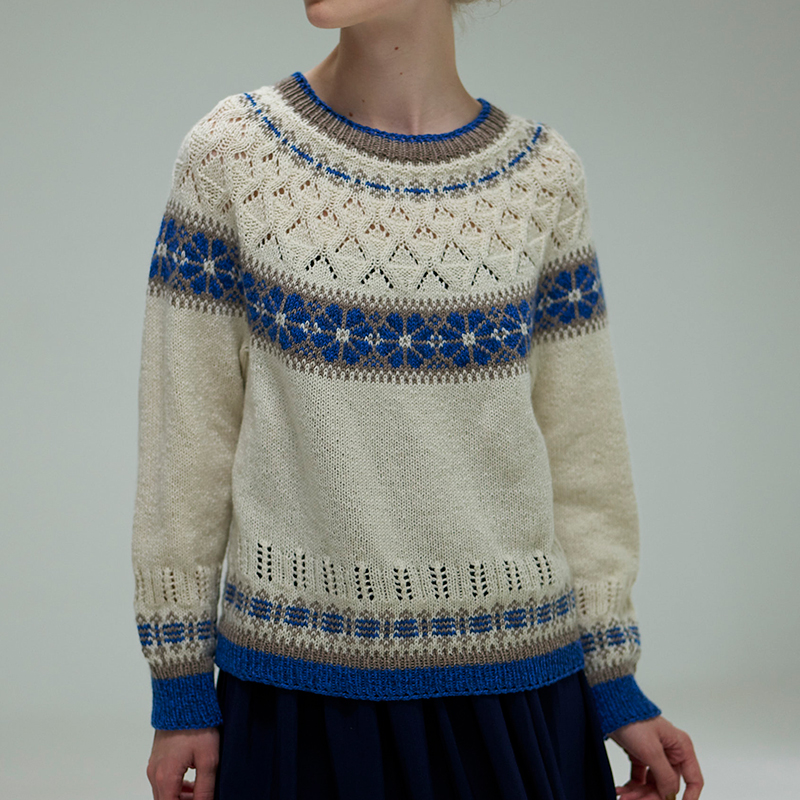 〈レシピ〉編み込み×透かし模様の丸ヨーク