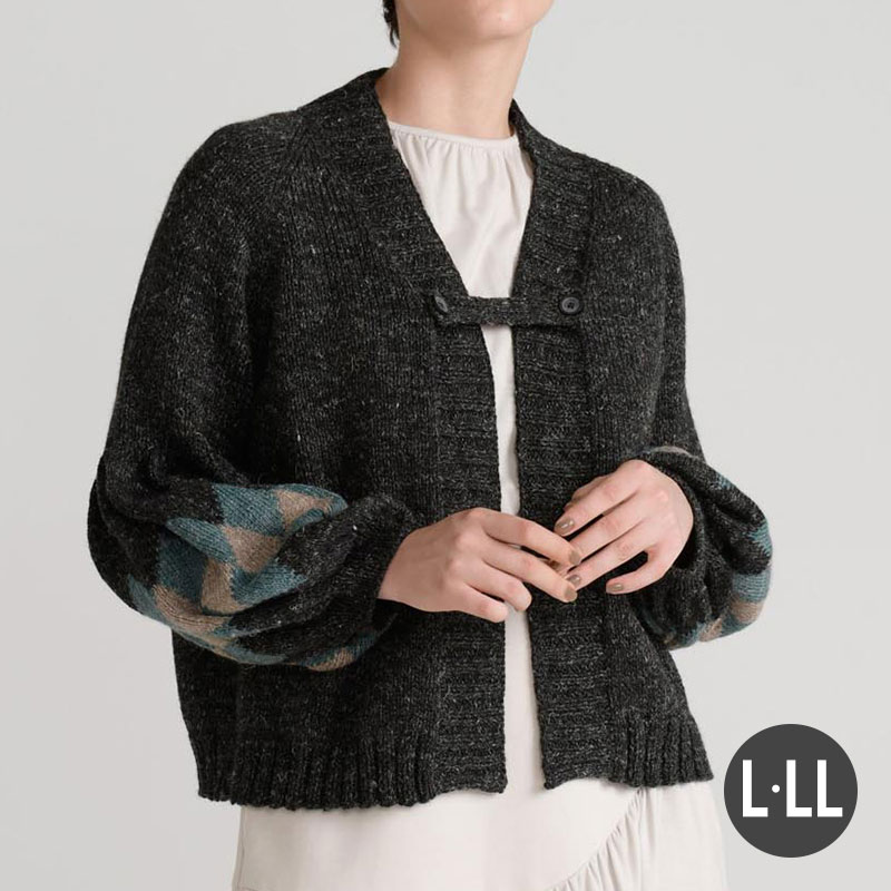 〈レシピ〉ボリュームスリーブのアーガイルカーデ［L・LL］