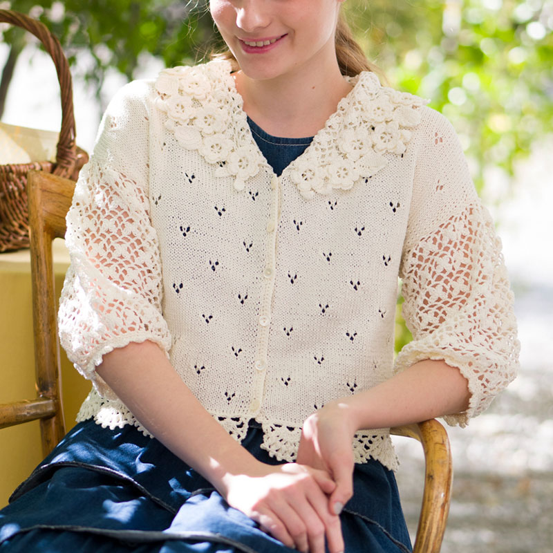 〈レシピ〉花モチーフの衿つきカーディガン