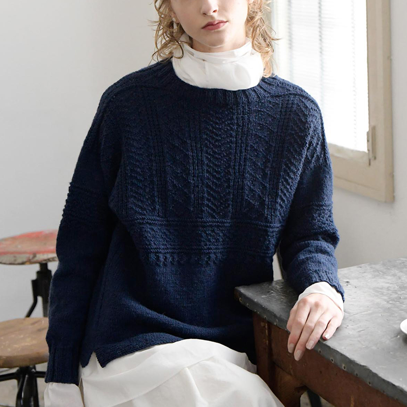 〈レシピ〉紺のガーンジーヤーンのプルオーバー