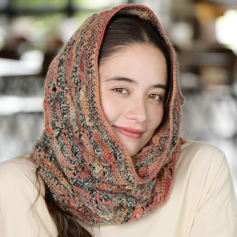 〈レシピ〉オレンジ色・深緑系のスヌード／赤・ピンク系のスヌード