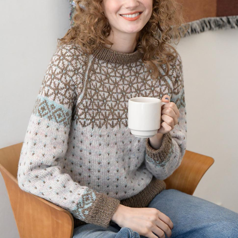 〈レシピ〉茶系の編み込みラグランプルオーバー［L］