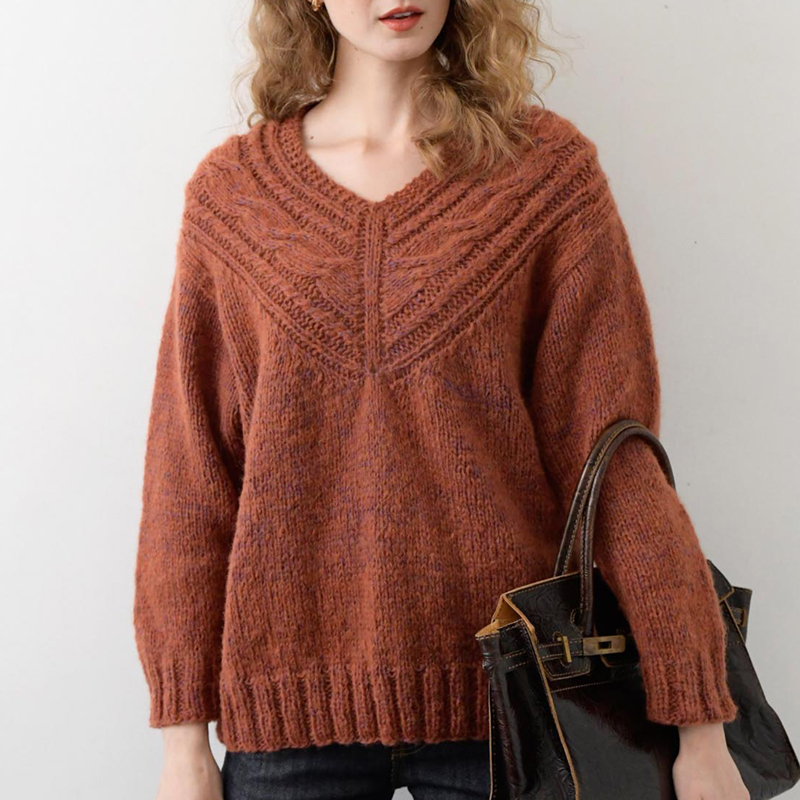 〈レシピ〉ケーブルVネックのプルオーバー［L・LL］