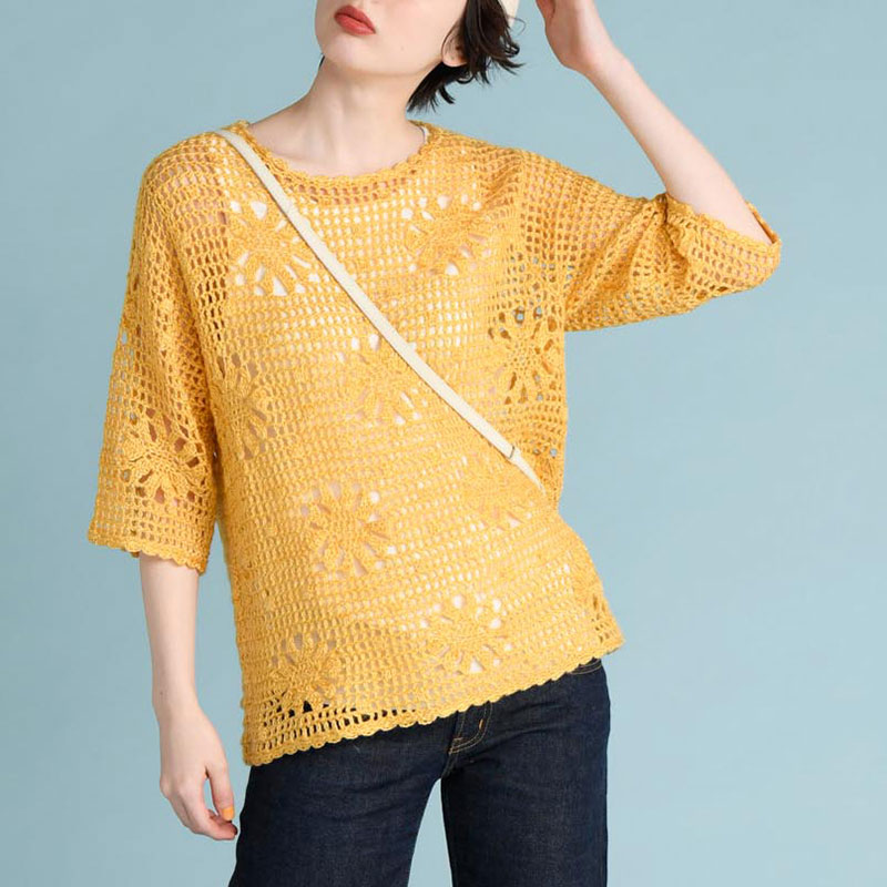 〈レシピ〉花模様の方眼編みプル