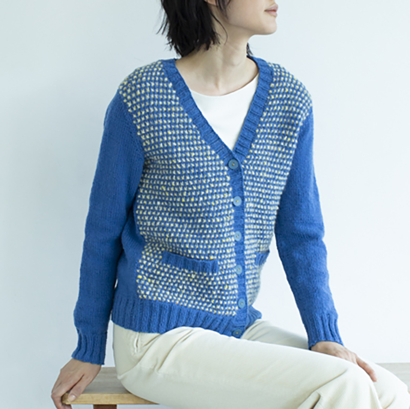 〈レシピ〉ドット模様のポケットつきカーディガン［M・L・LL］