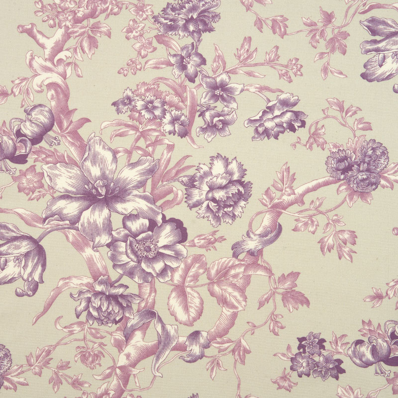 トワルジュイフラワー柄パープル×グリーンベージュ（1ｍ単位）