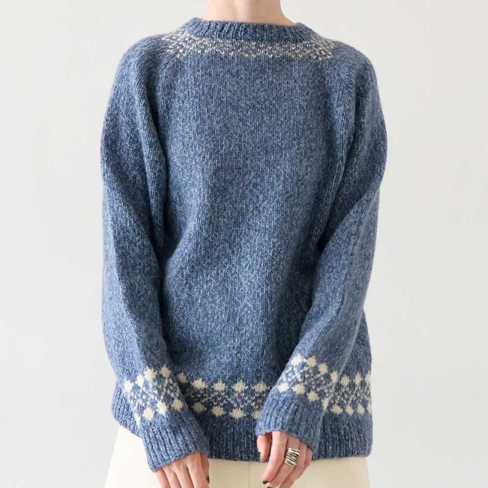 〈レシピ付糸セット〉ブルーの編み込みプルオーバーS