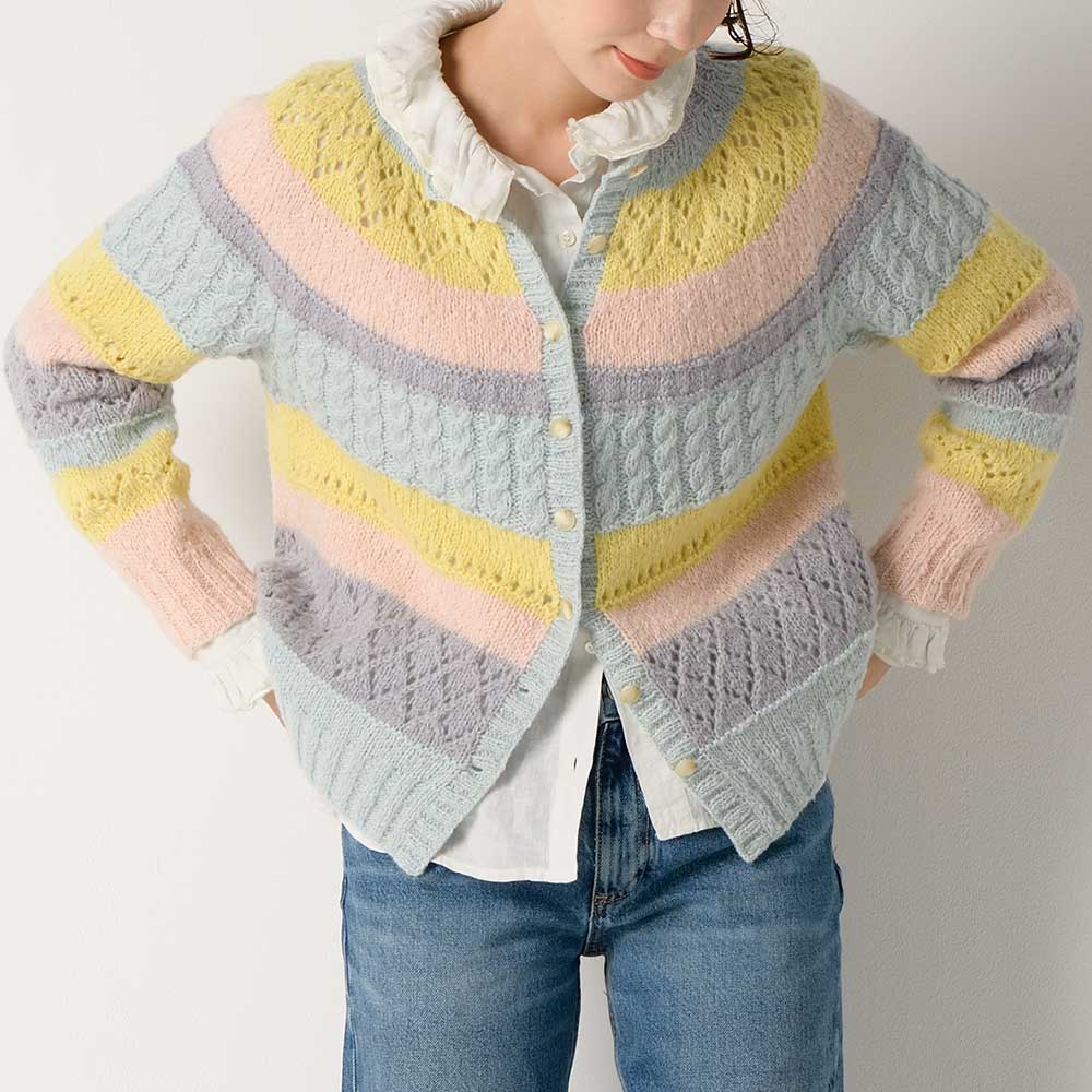 ＜レシピ付糸セット＞カラフルな丸ヨークカーディガン