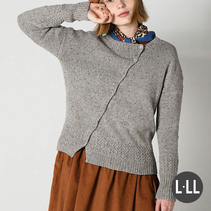 〈糸セット〉斜めあきのカーディガン［L・LL］