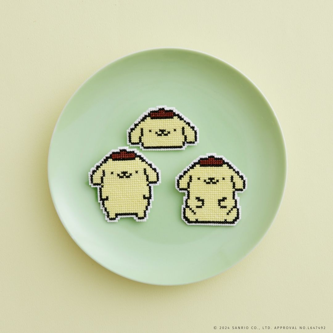 サンリオキャラクターズ クロスステッチのドット絵ブローチキット ポムポムプリン