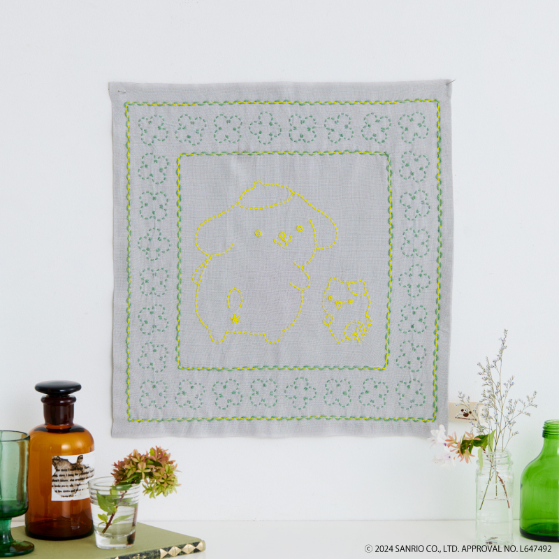 サンリオキャラクターズの刺し子小もの ふきん ポムポムプリン