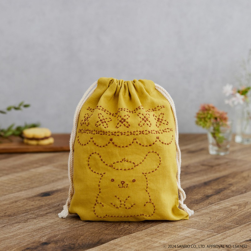 サンリオキャラクターズの刺し子小もの 巾着 ポムポムプリン