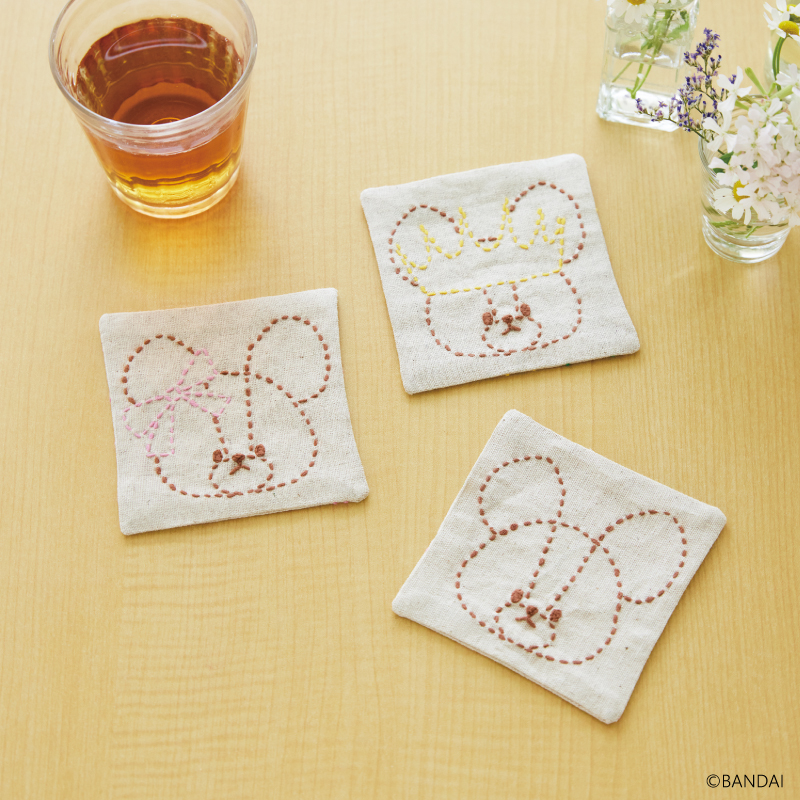 くまのがっこうジャッキーの刺し子こもの ３種のコースター