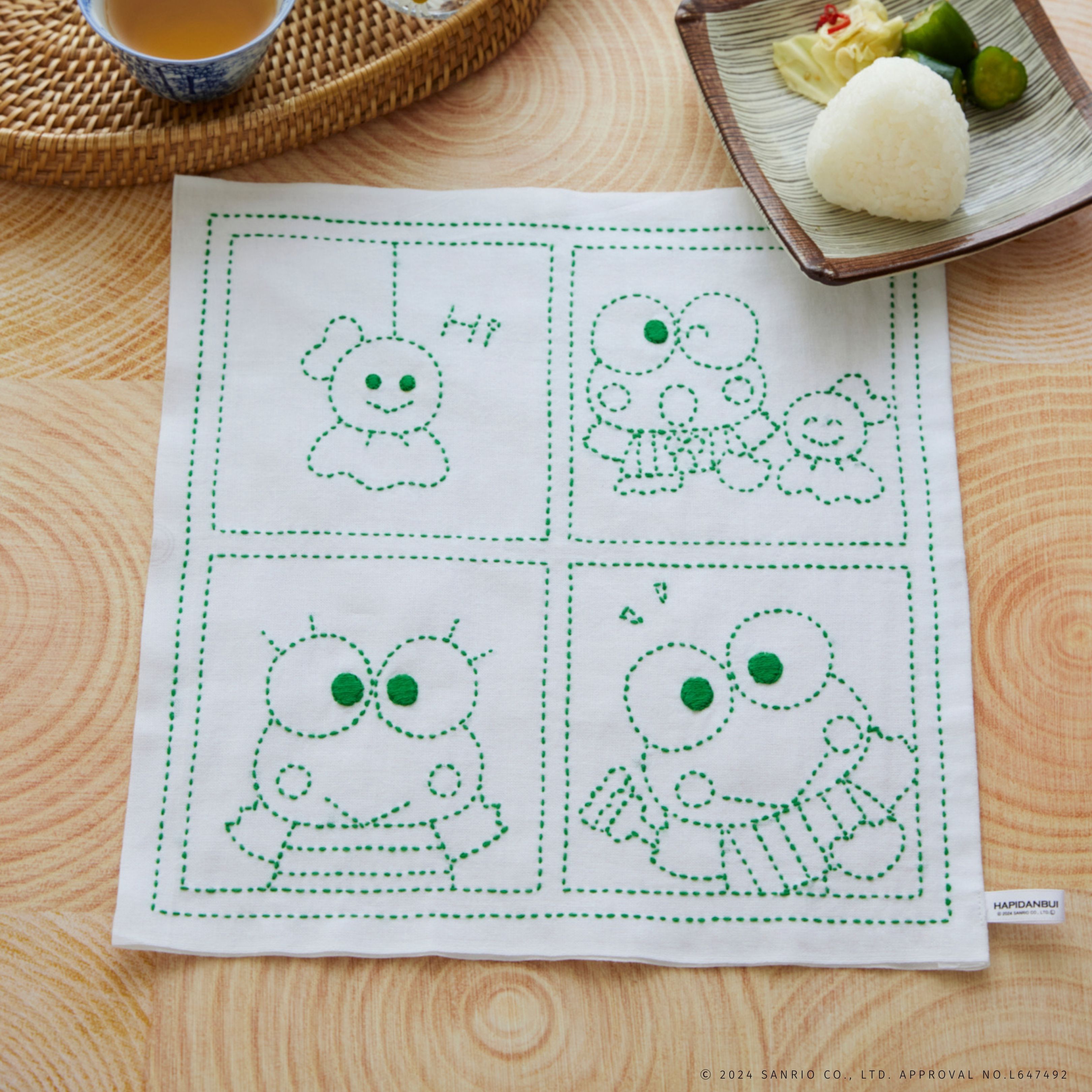 はぴだんぶいの刺し子ふきん けろけろけろっぴ