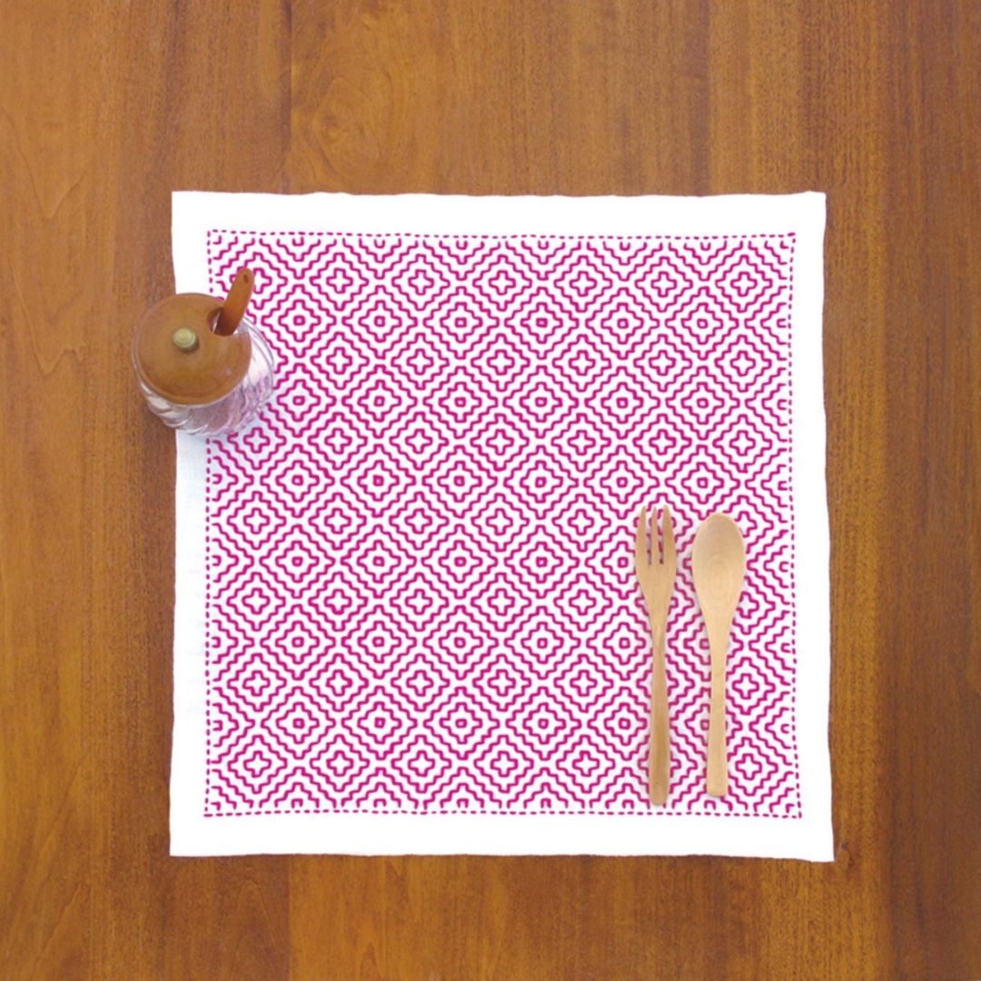 一目刺しの花ふきん　柿の花