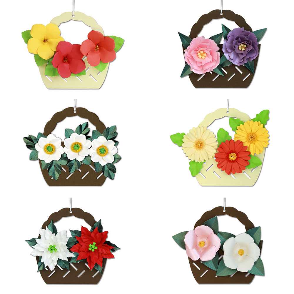 【毎月お届け】ハサミを使わない立体切り絵花かご飾り 手づくりキット（Bコース）